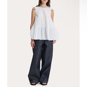Cecilie Bahnsen Asta Recycled Taffeta Peplum Top in White size 2 $610 MSRP FLAW